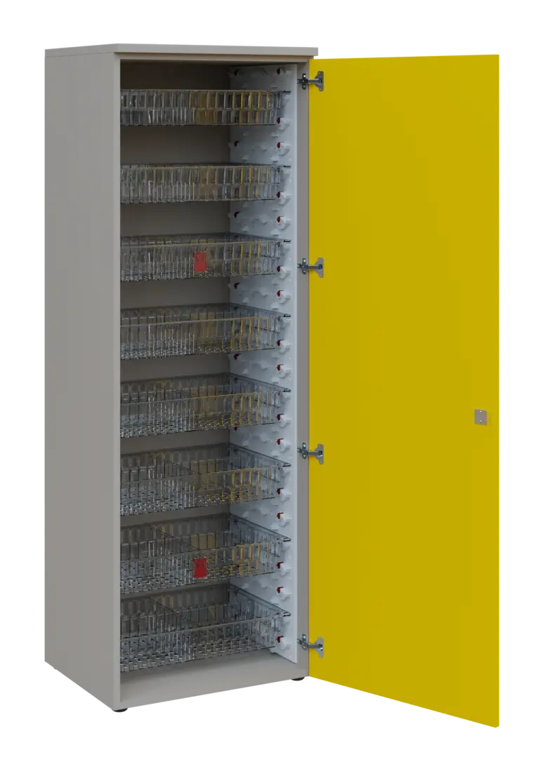 EUROMEDICA D - 66/M TRANSPARENT skříň léková boxová, 1-dveřová, pravá, 1950x660x535, korpus šedý, dv